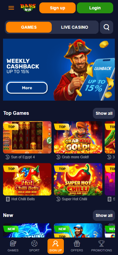 Bass Win Casino Mobile screenshot